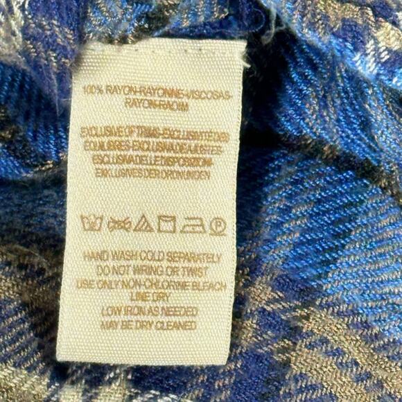 Free People Joplin Plaid Flannel Button Up Shirt Womens S Rayon Boho Grunge Blue - Picture 5 of 10